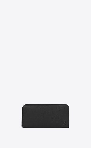 Saint Laurent Outlet Bags 23 YSL Cassandre Shadow Saint Laurent Zip-around Wallet In Grained Leather Black | 0985714-UY