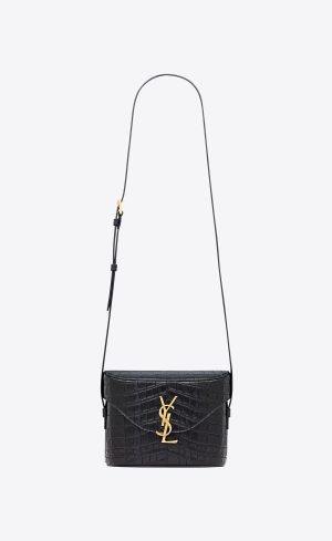 YSL June Box Bag In Crocodile-embossed Leather Black | 4289317-YW