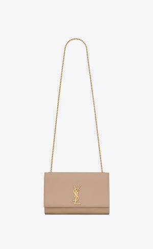 YSL Kate Medium Chain Bag In Grain De Poudre Embossed Leather Dark Beige | 4096812-CW