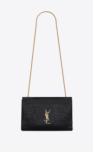 YSL Kate Medium Reversible Chain Bag In Suede And Crocodile-embossed Leather Military Taupe | 5913706-ET