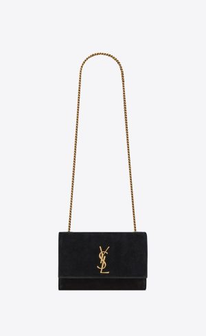 YSL Kate Small Supple/Reversible Chain Bag In Suede And Leather Black | 1598674-TV