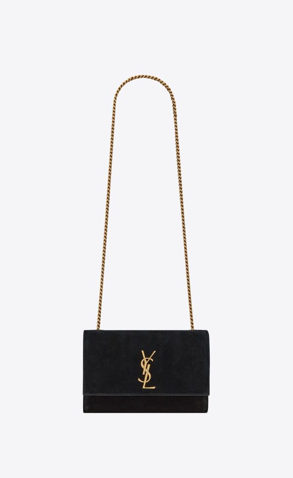 YSL Kate Small Supple/Reversible Chain Bag In Suede And Leather Black | 1598674-TV