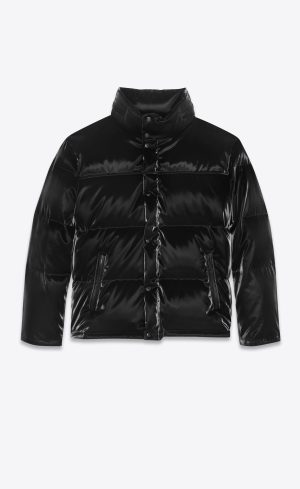 Saint Laurent Outlet Bags 32 YSL Lacquered-effect Oversized Down Jacket Noir | 0642531-SW