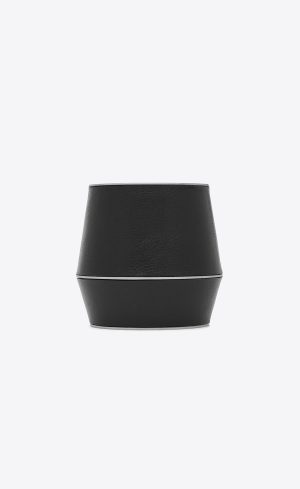 Saint Laurent Outlet Bags 7 YSL Large Asymmetric Cuff Bracelet In Leather And Metal Black | 6015932-XE