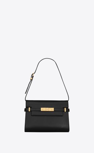 YSL Manhattan Small Shoulder Bag In Box Saint Laurent Leather Black | 9231408-OL