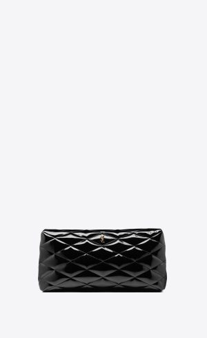 Saint Laurent Outlet Bags 42 YSL Sade Large Clutch In Patent Canvas Black | 5279801-SH