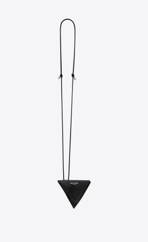 Saint Laurent Outlet Bags 46 YSL Saint Laurent Paris Triangle Coin Purse Necklace In Smooth Leather Black | 8504723-VL