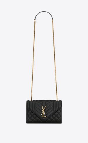 Saint Laurent Outlet Bags 40 YSL Small Envelope In Mix Matelassé Leather Black | 9657012-EB