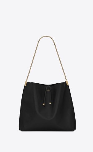 YSL Suzanne Medium Hobo Bag In Smooth Leather Black | 3419526-UF
